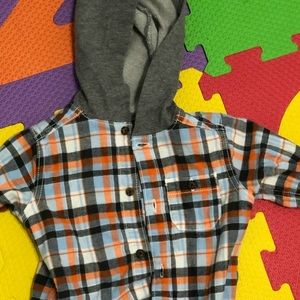 Hooded Button up Flannel Shirt